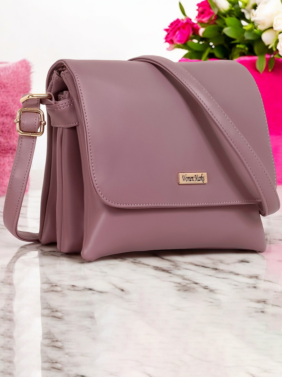 

WOMEN MARKS PU Sling Bag With Non-Detachable Sling Strap, Peach