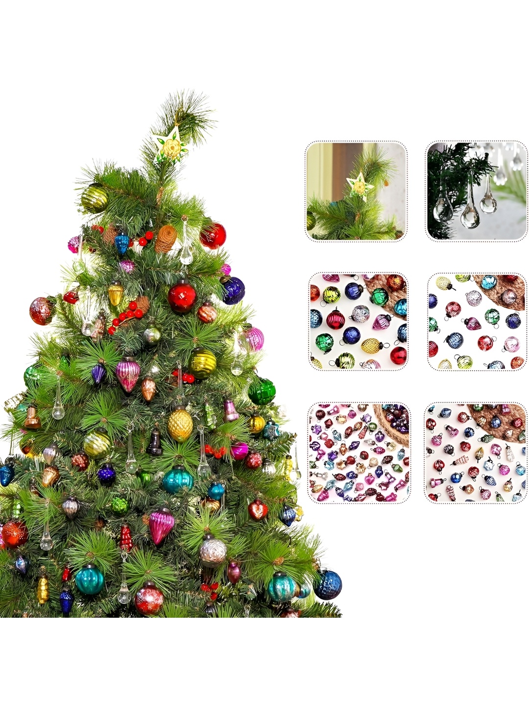 

Indianshelf 95 Pcs Blue & Green Glossy Glass Christmas Tree Ornaments