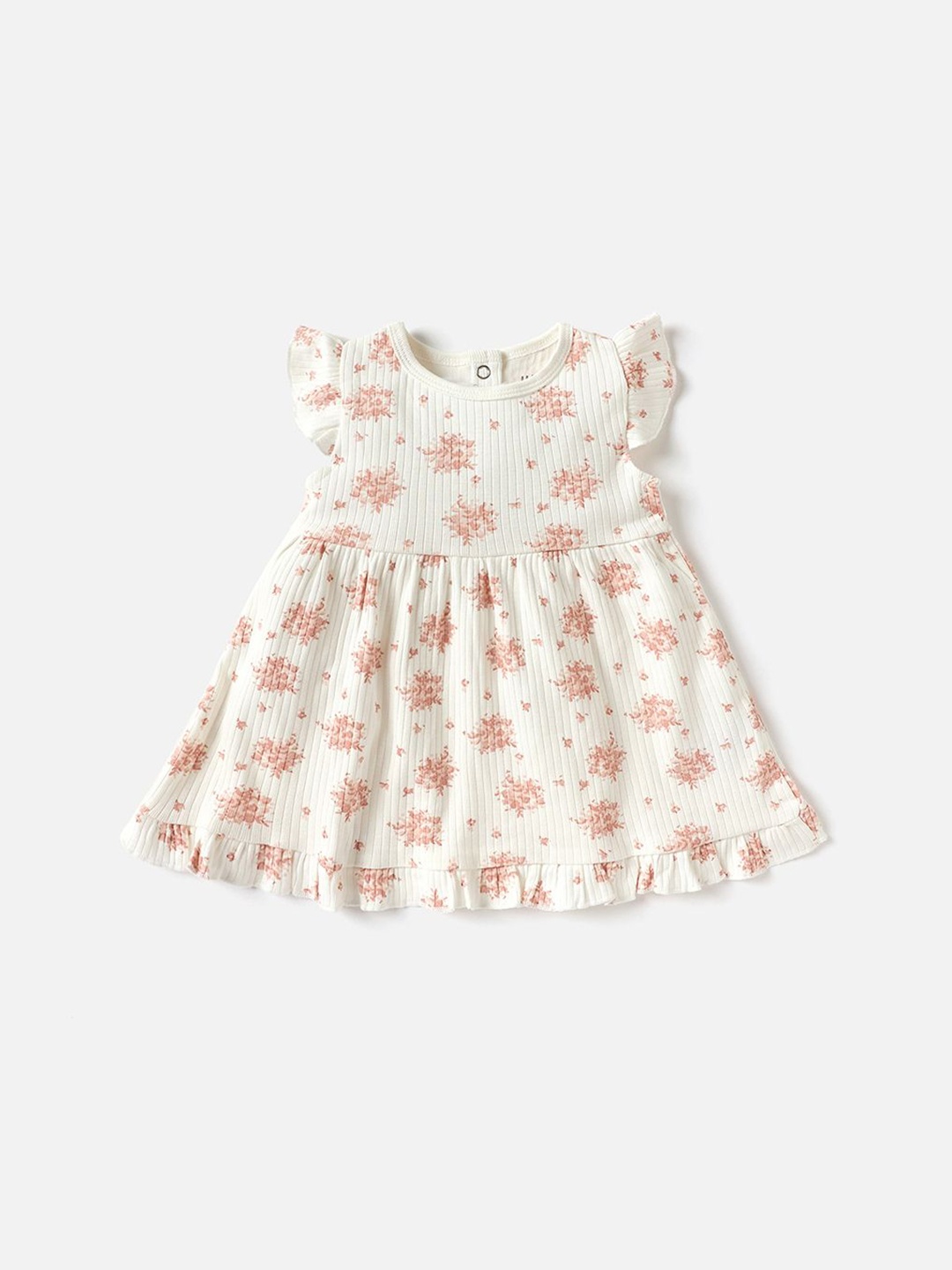 

Juniors by Babyshop Girls Cotton Floral Printed Flutter Sleeve Fit & Flare Dress, Cream