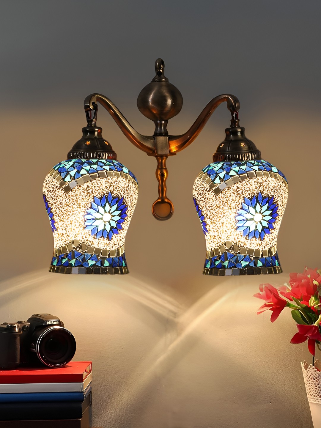 

Devansh White & Blue Textured Metal Traditional Wall Lamp