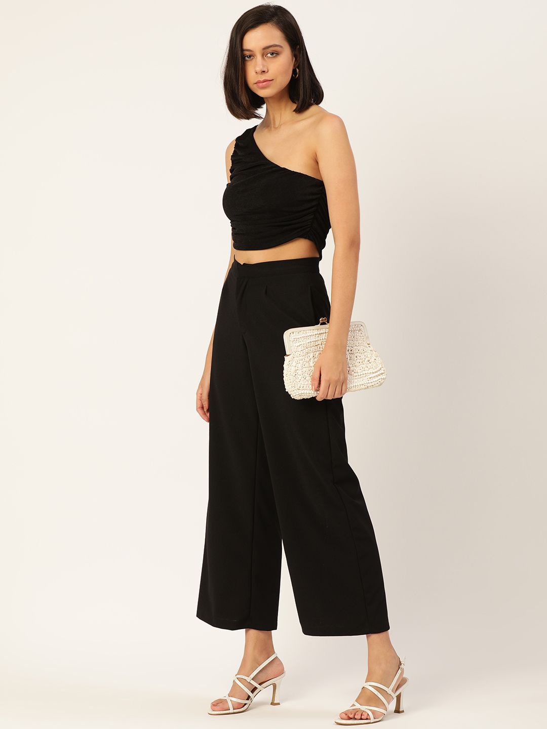 

SHECZZAR Women One Shoulder Crop Top, Black