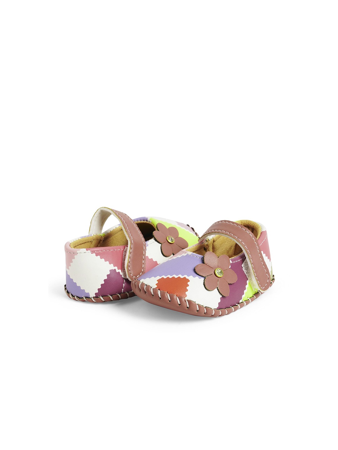 

CHiU Girls Belly-Check-Flower Booties, Brown