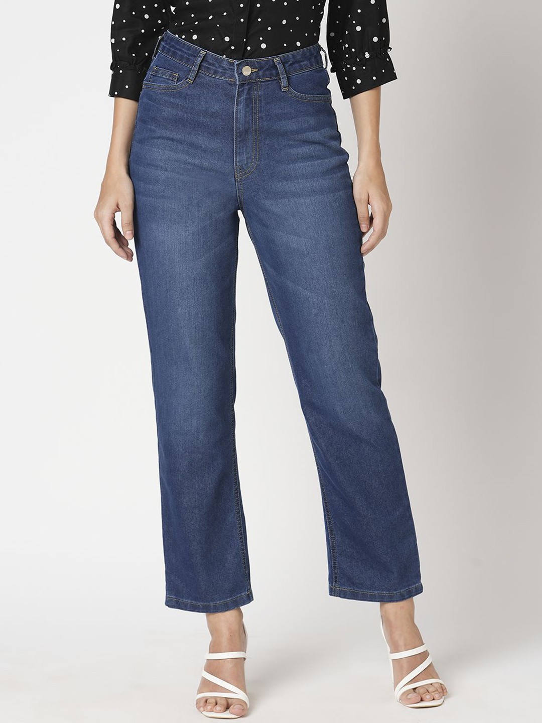 

Kraus Jeans Women Straight Fit High-Rise Light Fade Jeans, Blue