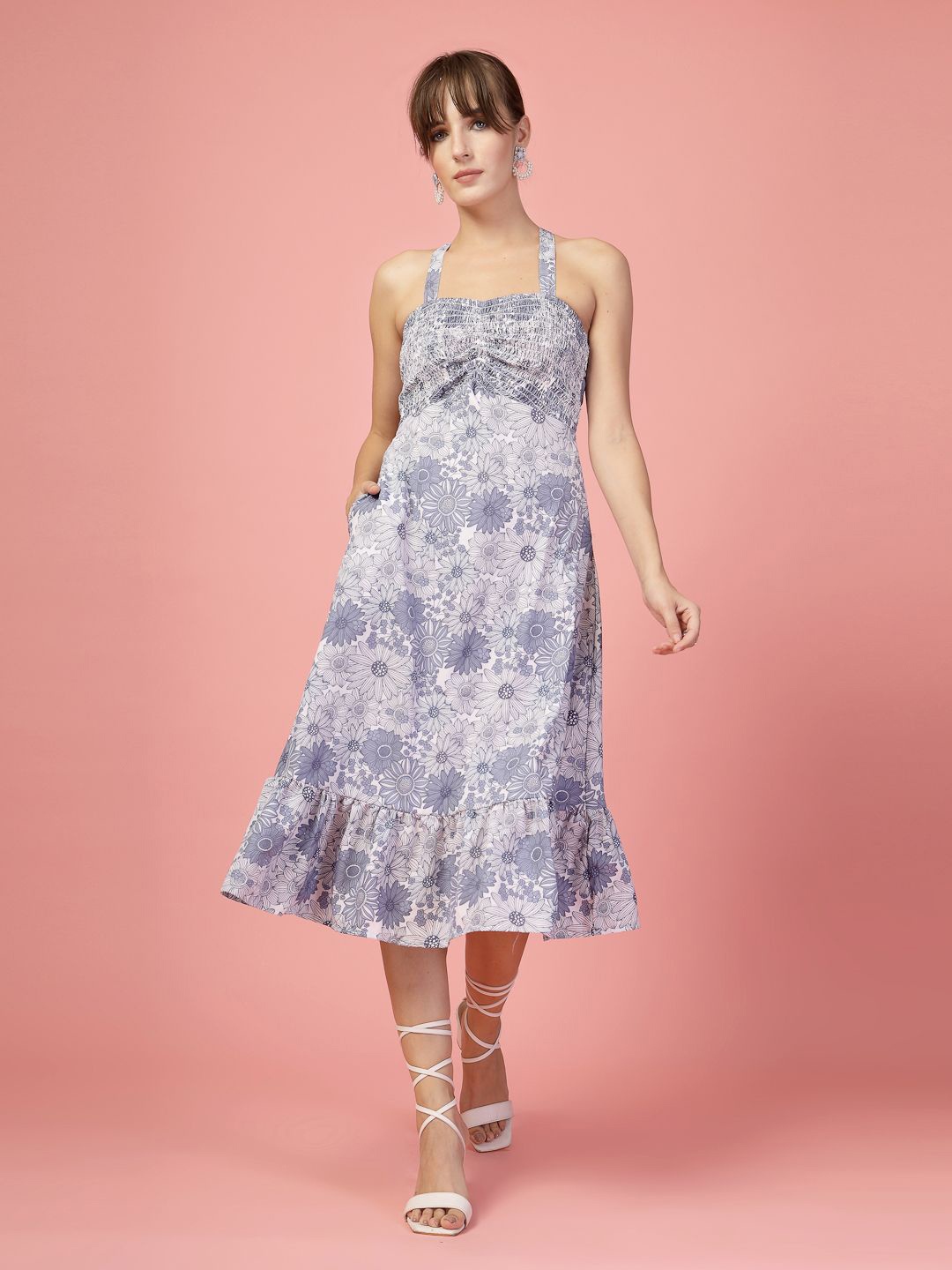 

Oomph! Women Floral Printed A-Line Midi Dress, Blue
