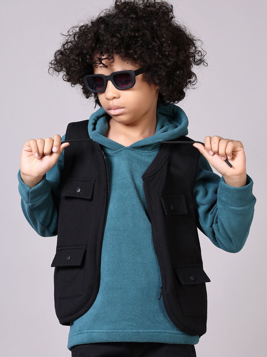 

V-Mart Boys Hooded Front-Open Sweatshirt, Black
