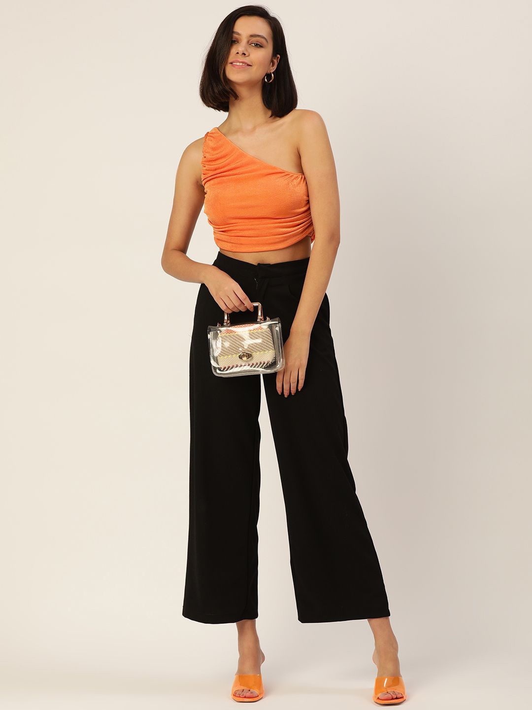 

SHECZZAR One Shoulder Crop Top, Orange