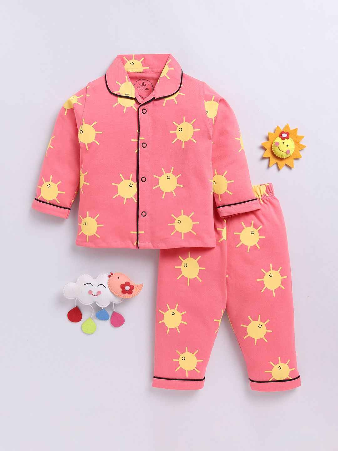 

Clt.s Kids Graphic Printed Shirt Collar Night suit, Coral