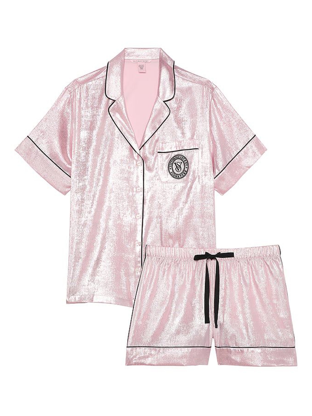 

Victoria's Secret Women Lapel Collar Shirt & Shorts Night suit, Pink