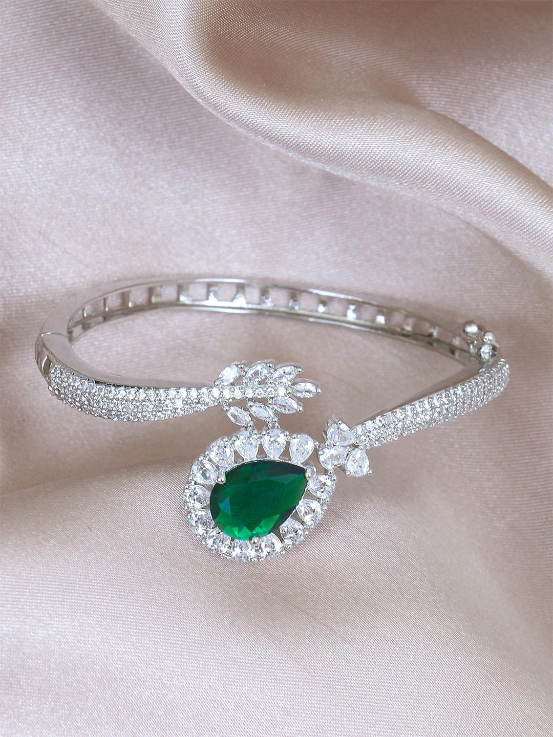 

Adwitiya Collection Rhodium-Plated CZ Studded Bangle-Style Bracelet, Silver