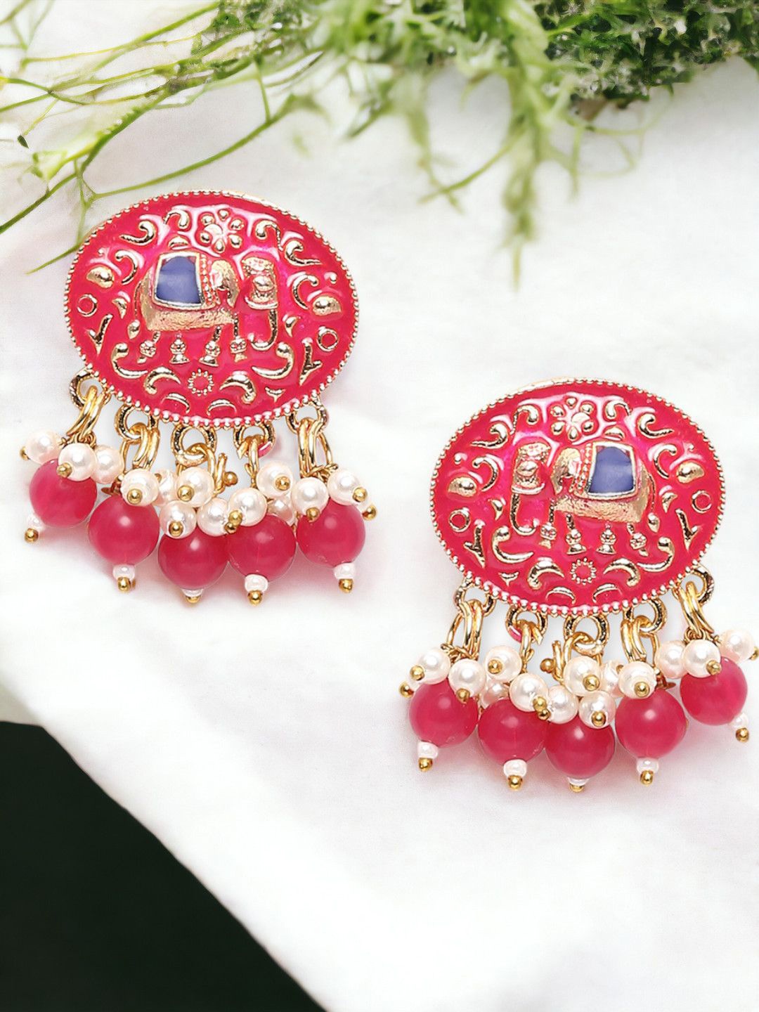 

Anouk Circular Shaped Meenakari Drop Earrings, Pink