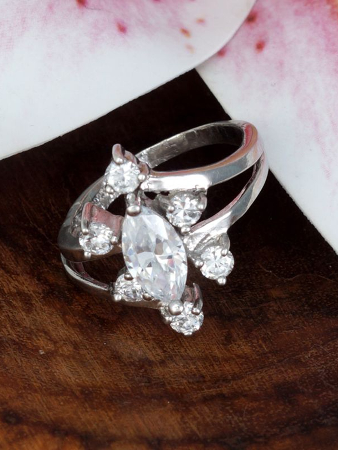 

Tuanz Silver Jewelry 925 Silver-Plated Stone-Studded Finger Ring