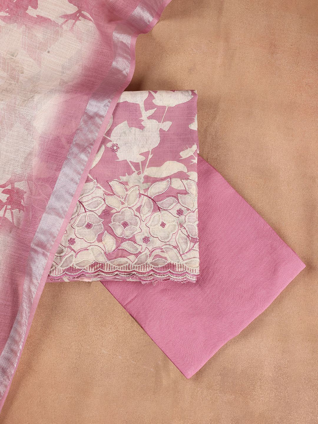 

Libas Floral Embroidered Zari Unstitched Dress Material, Pink