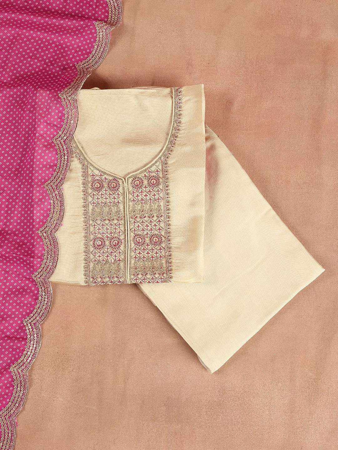 

Libas Embroidered Thread Work Organza Unstitched Dress Material, Off white