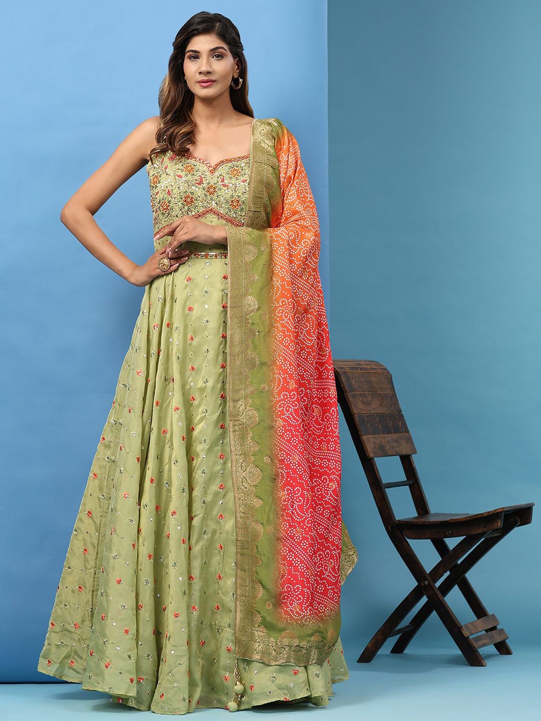 

VANAKARA Women Embroidered Gown Maxi Ethnic Dresses With Dupatta, Fluorescent green