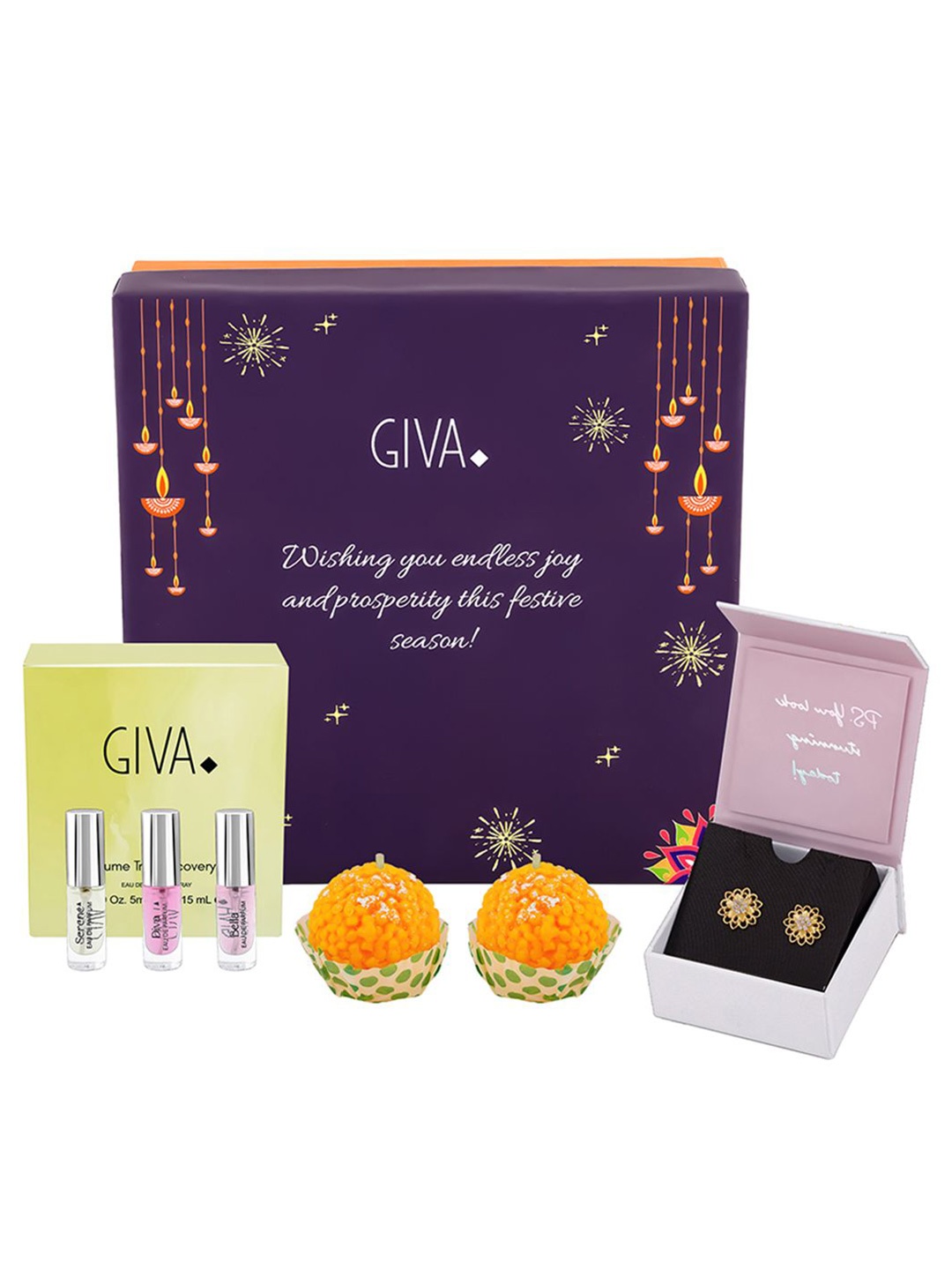 

GIVA Gold-Plated Stone Studded Studs Earrings With Candles & Gift Box