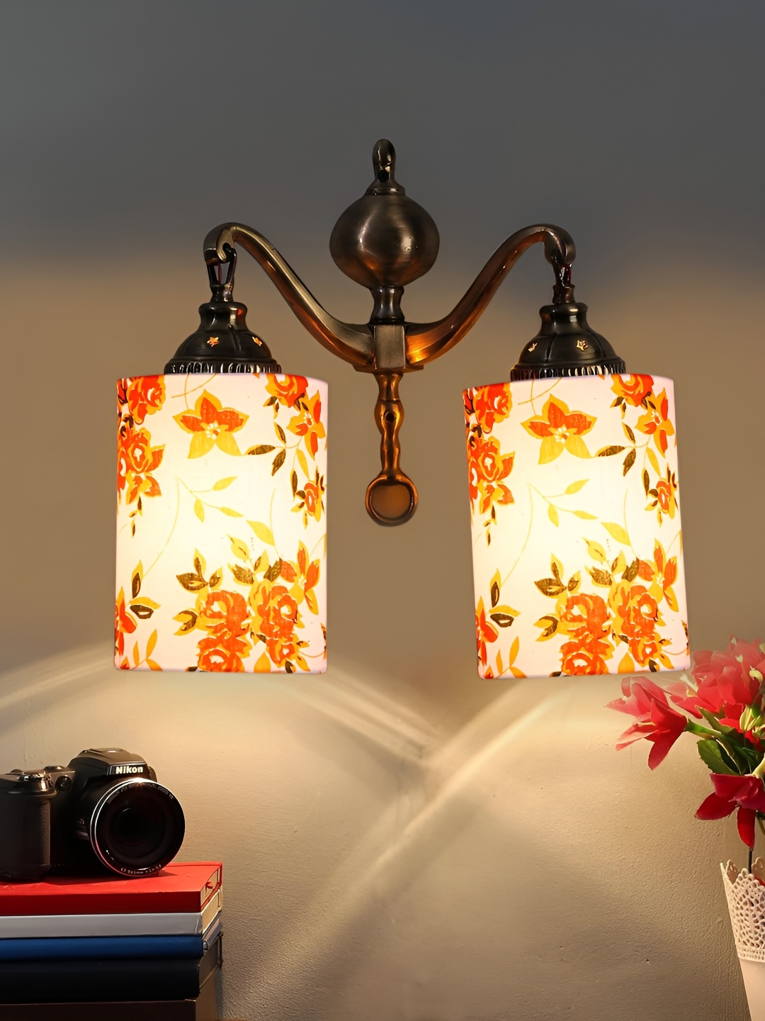 

Devansh White & Orange Printed Metal Traditional Wall Lamp