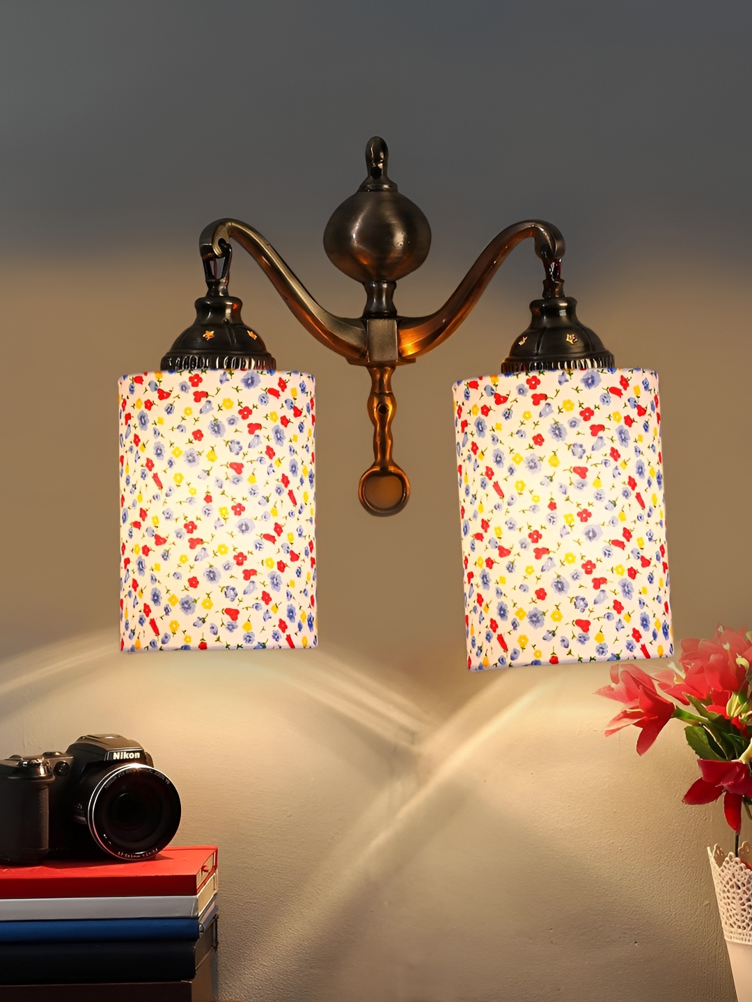 

Devansh White & Blue Floral Printed Cylinder Shaped Cotton Contemporary Wall Lamp