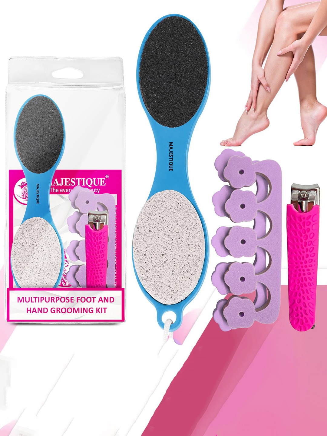 

MAJESTIQUE Grooming Kit 4 In 1 Tool, Nail Cutter & Finger Separator Multipurpose Foot, Purple
