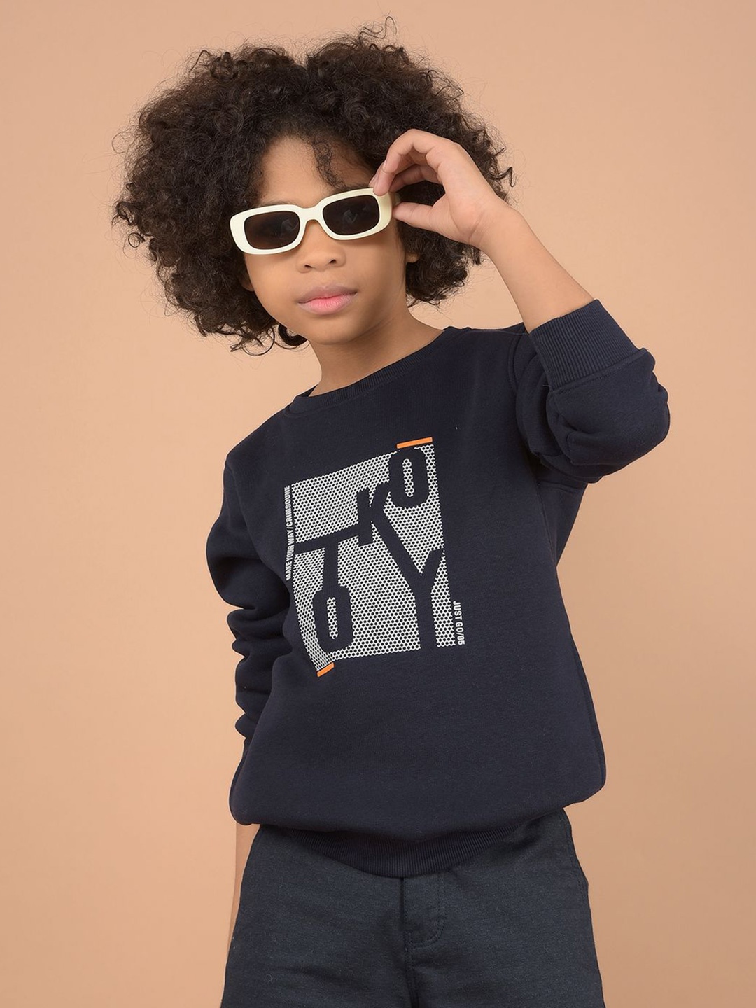 

Crimsoune Club Boys Round Neck Printed Sweatshirt, Navy blue