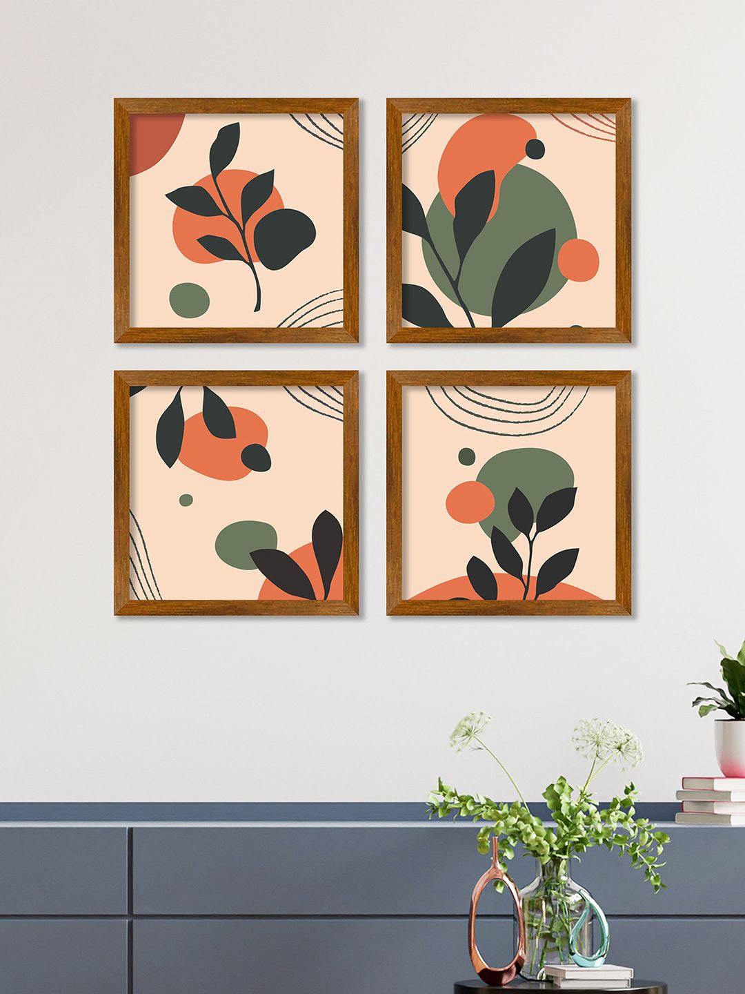 

ArtVibes White & Green 4 Pieces Abstract Leaves Art Wooden Wall Arts
