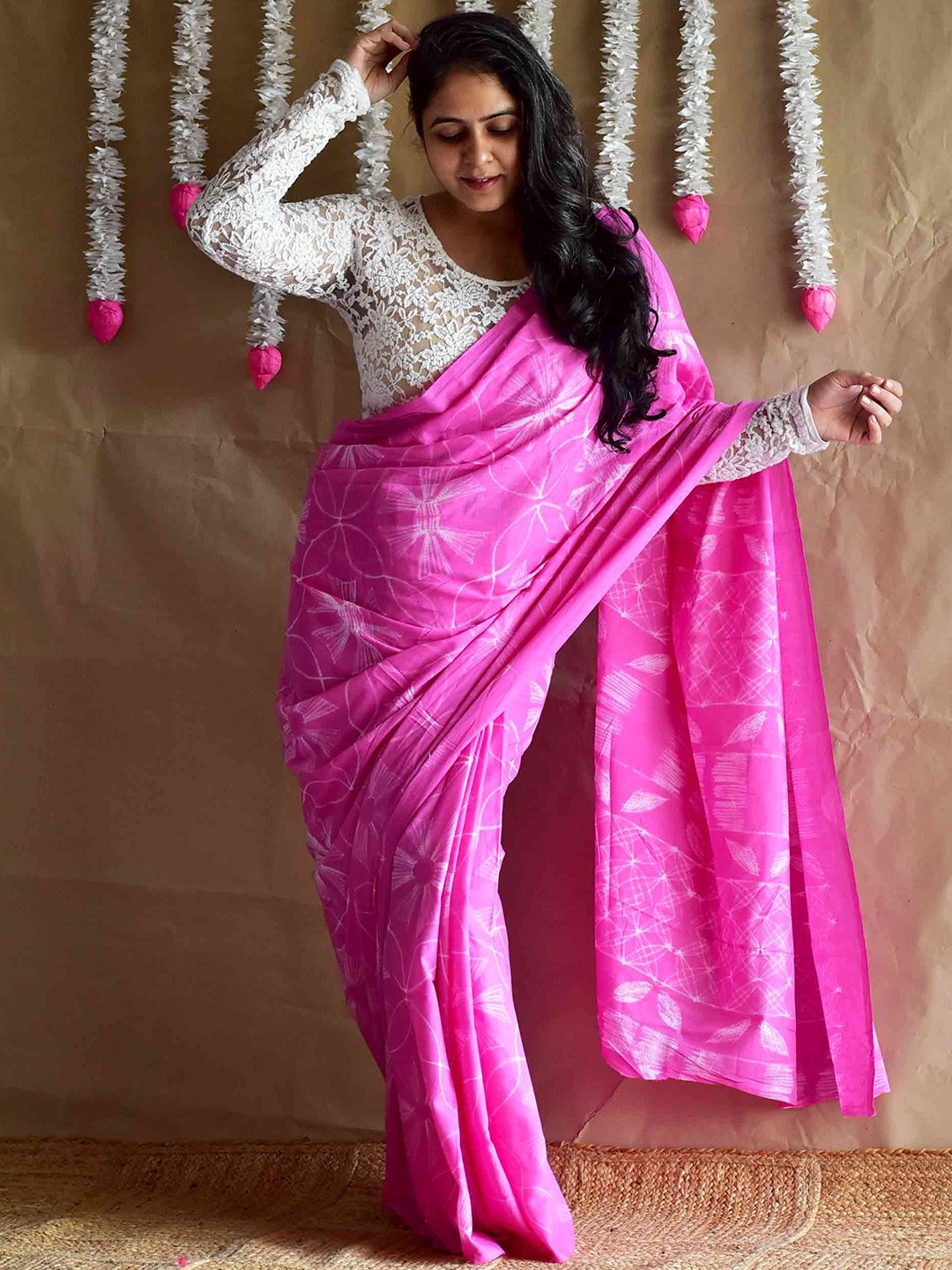 

Sundarii Floral Printed Pure Cotton Saree, Pink