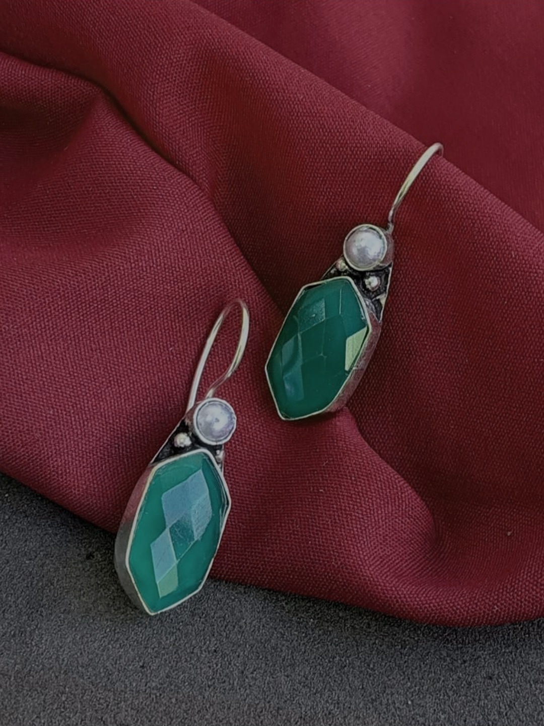 

Efulgenz Silver-Plated Contemporary Drop Earrings, Green