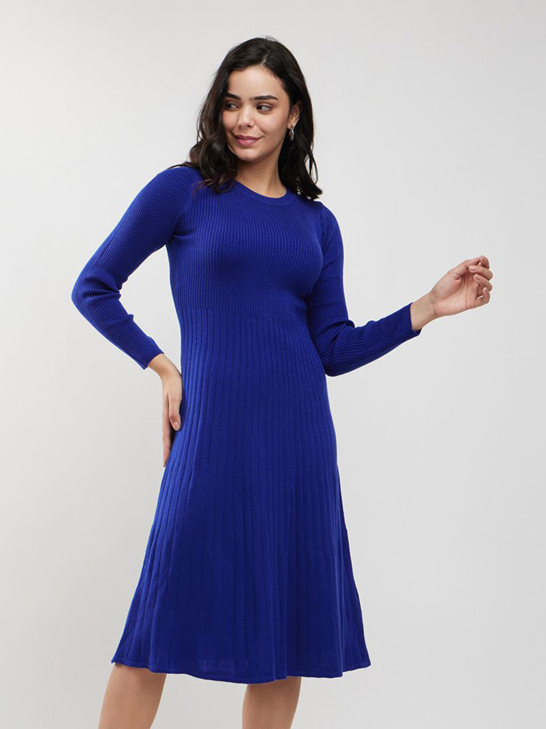 

FableStreet Round Neck Jumper Knee Length Dress, Blue