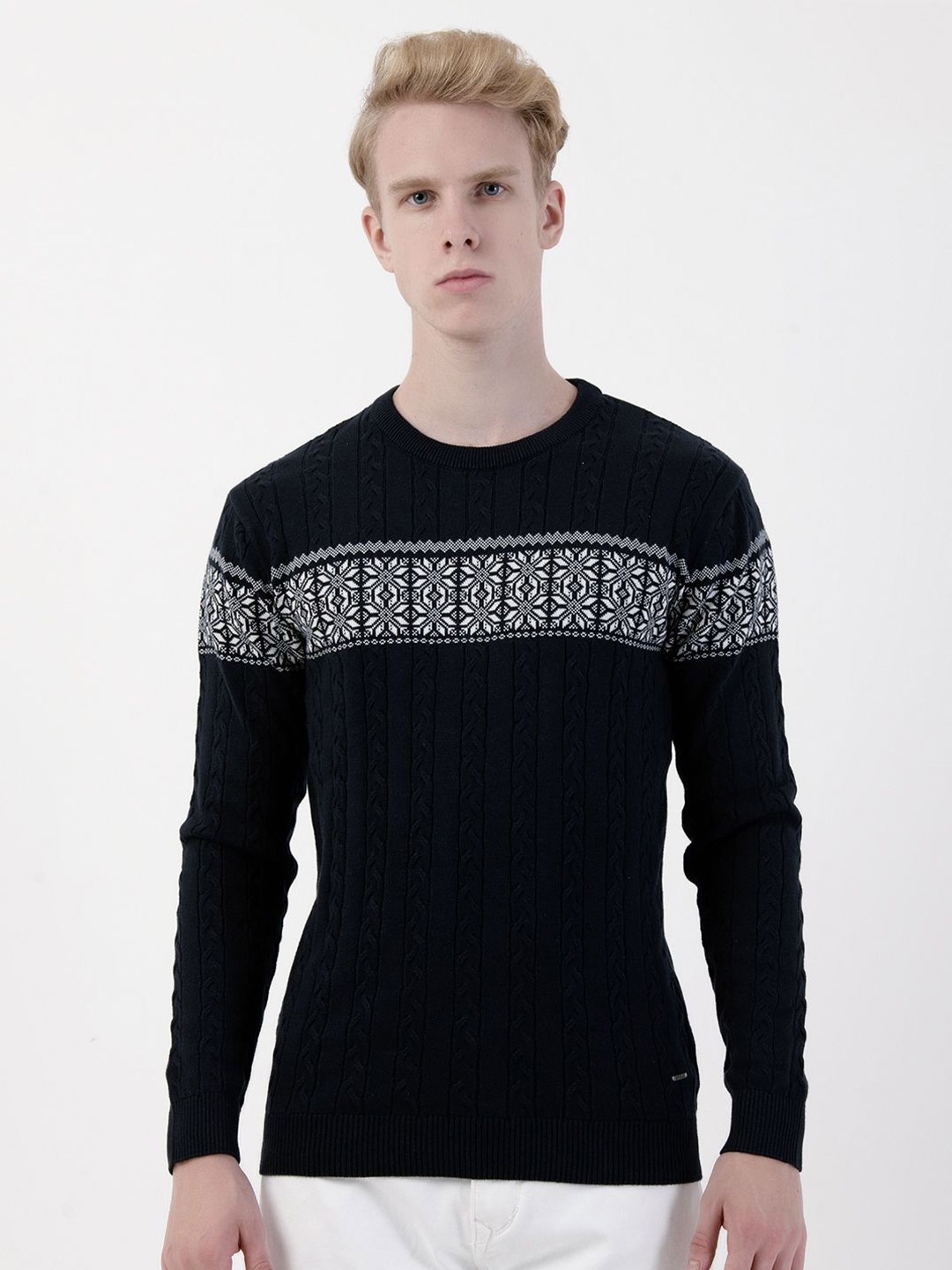 

Albion By CnM Men Self Design Pullover Sweaters, Blue