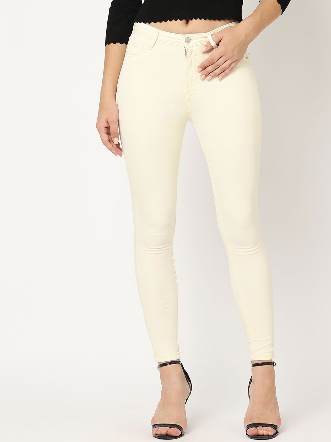 

Kraus Jeans Women Skinny Fit High-Rise Jeans, Off white