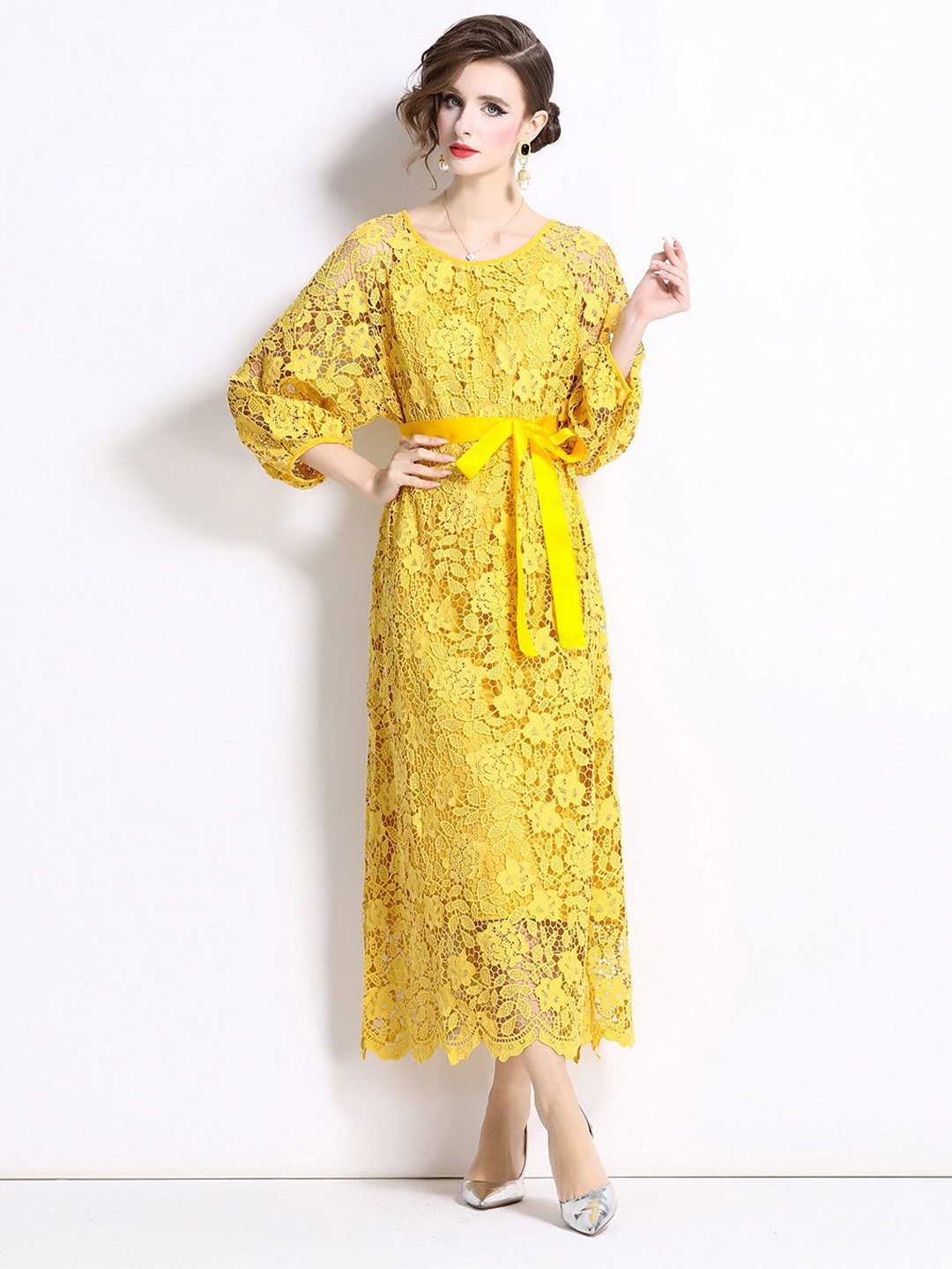 

JC Collection Women A-Line Round Neck Dress, Yellow