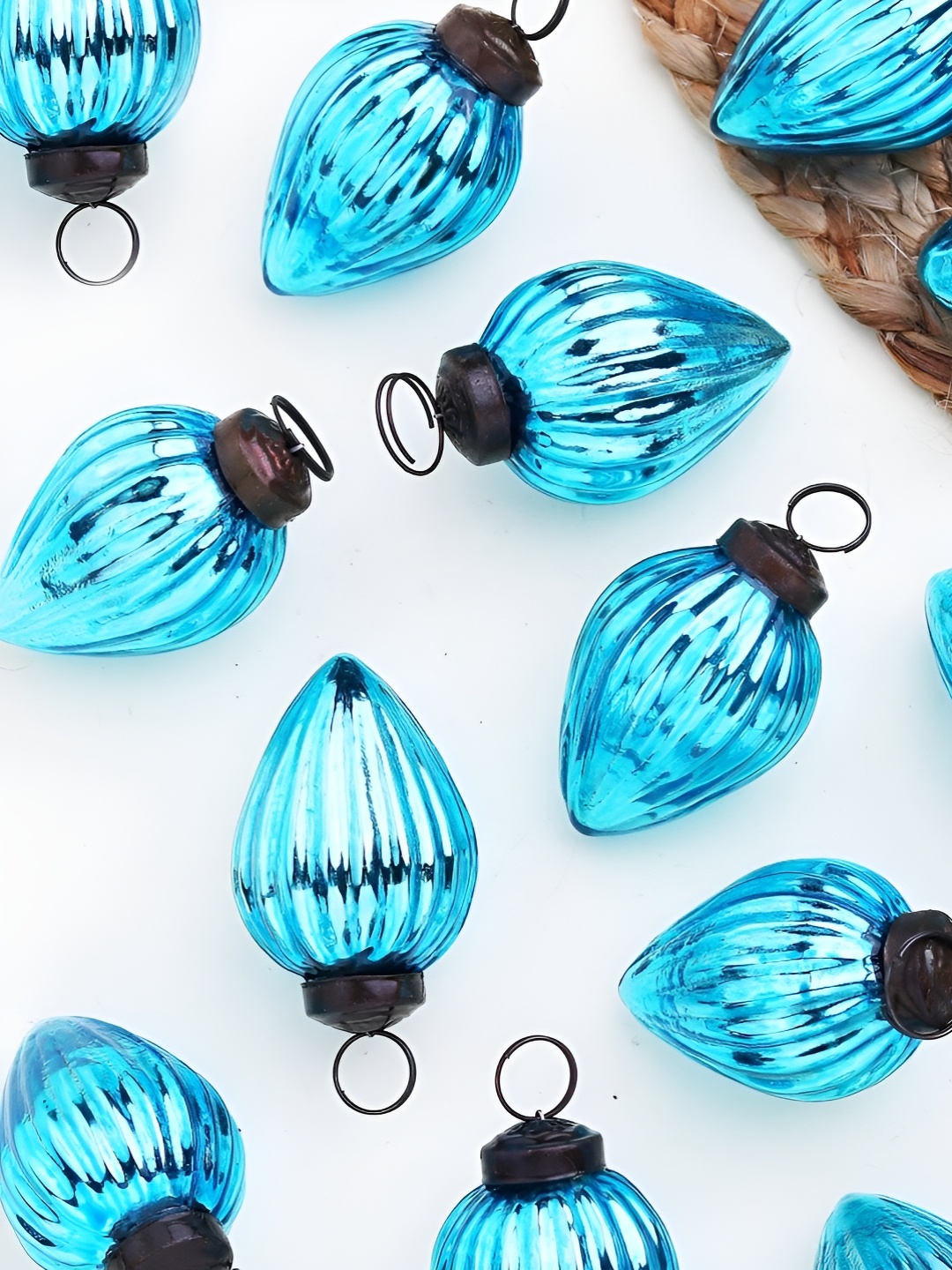

Indianshelf 12-Pcs Blue Glossy Glass Christmas Tree Decoration