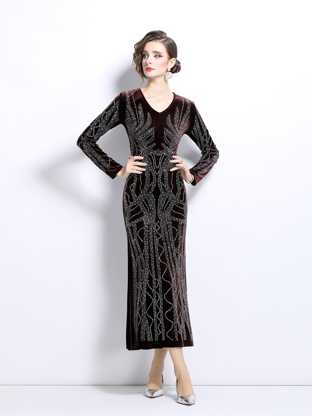 

JC Collection Women Embellished Sheath Maxi Dress, Coffee brown