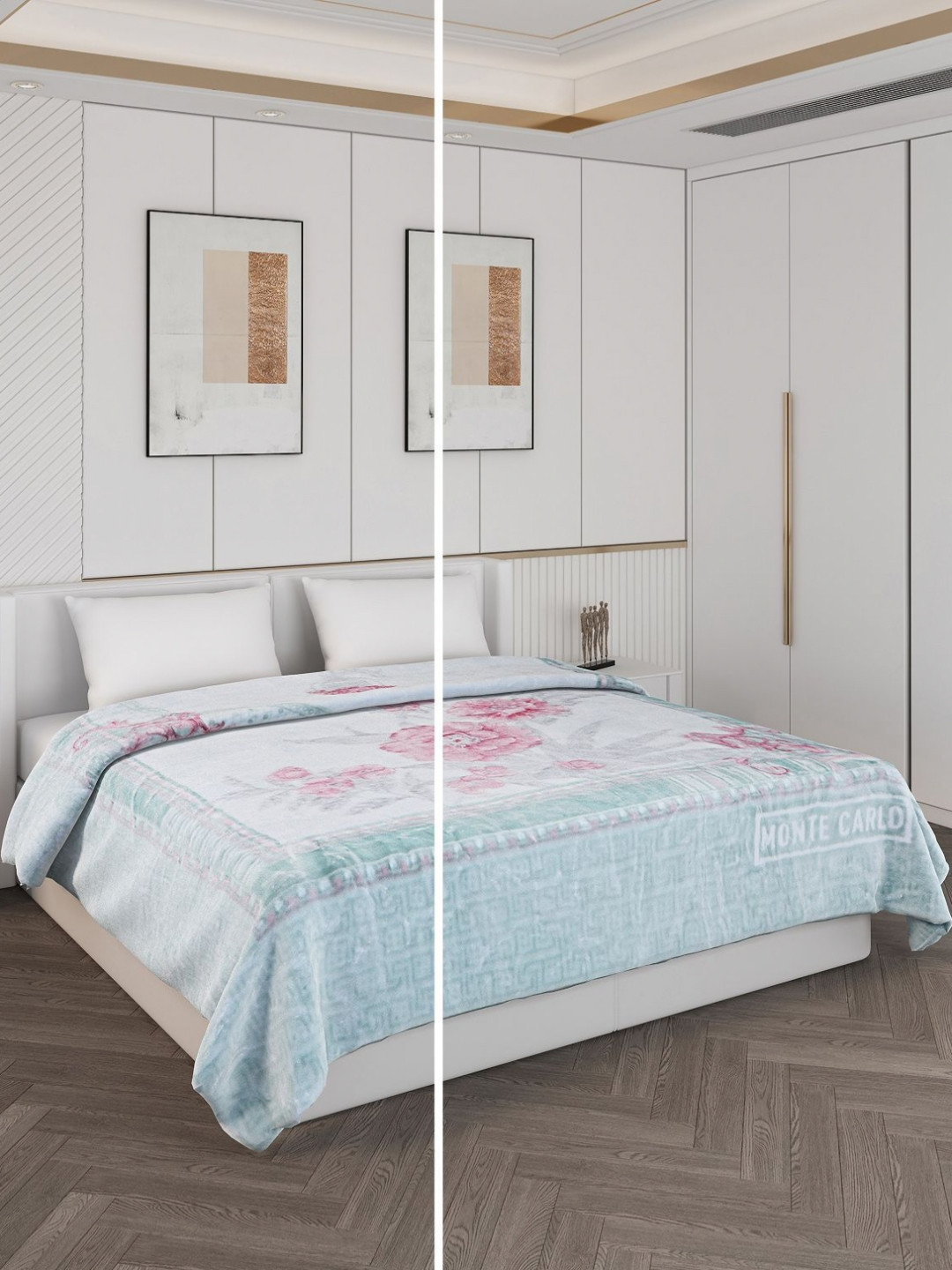 

Monte Carlo Blue & Pink Floral Printed Heavy Winter 600 GSM Double Bed Blanket