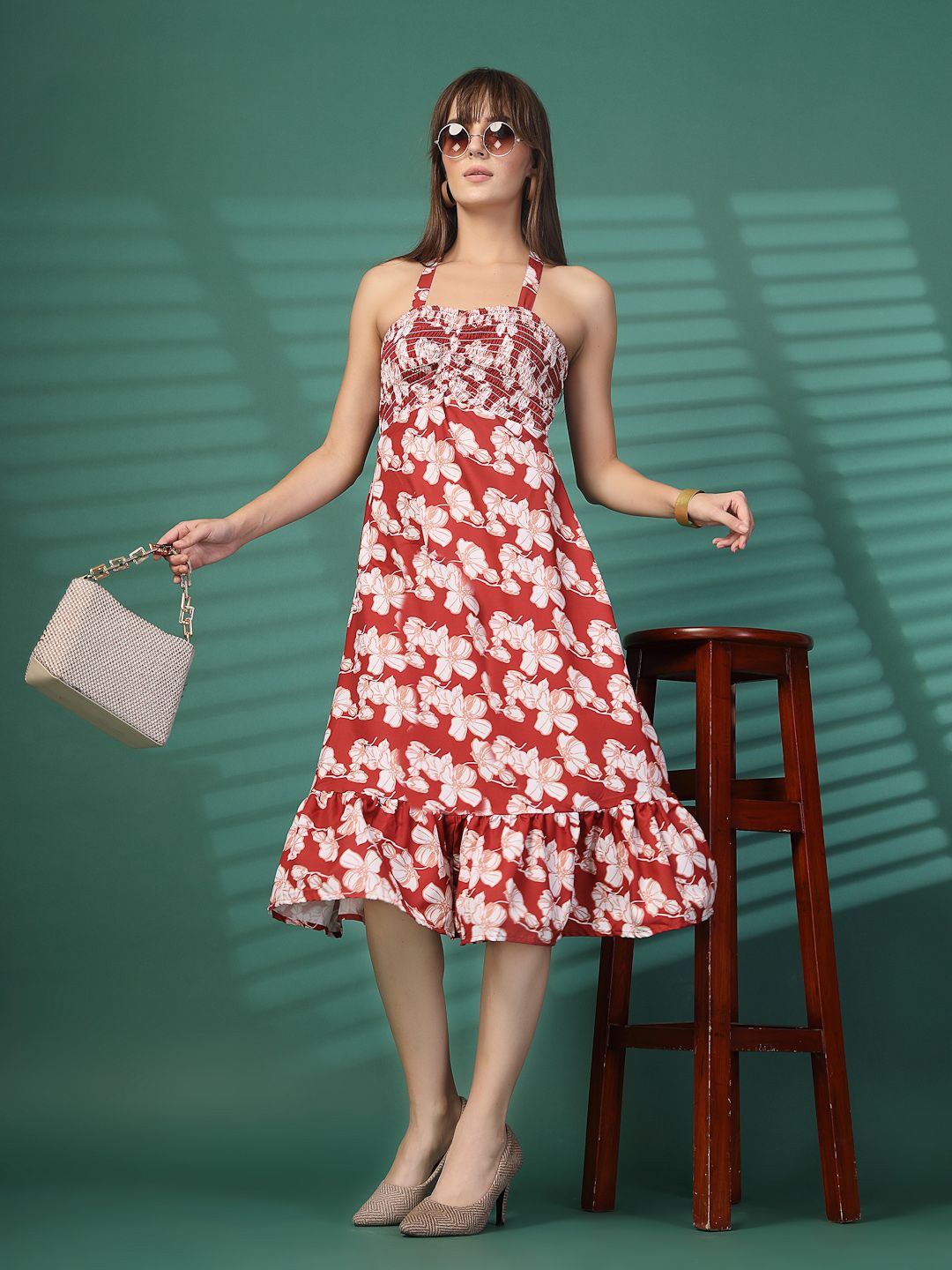 

Oomph! Women Floral Print A-Line Midi Dress, Red