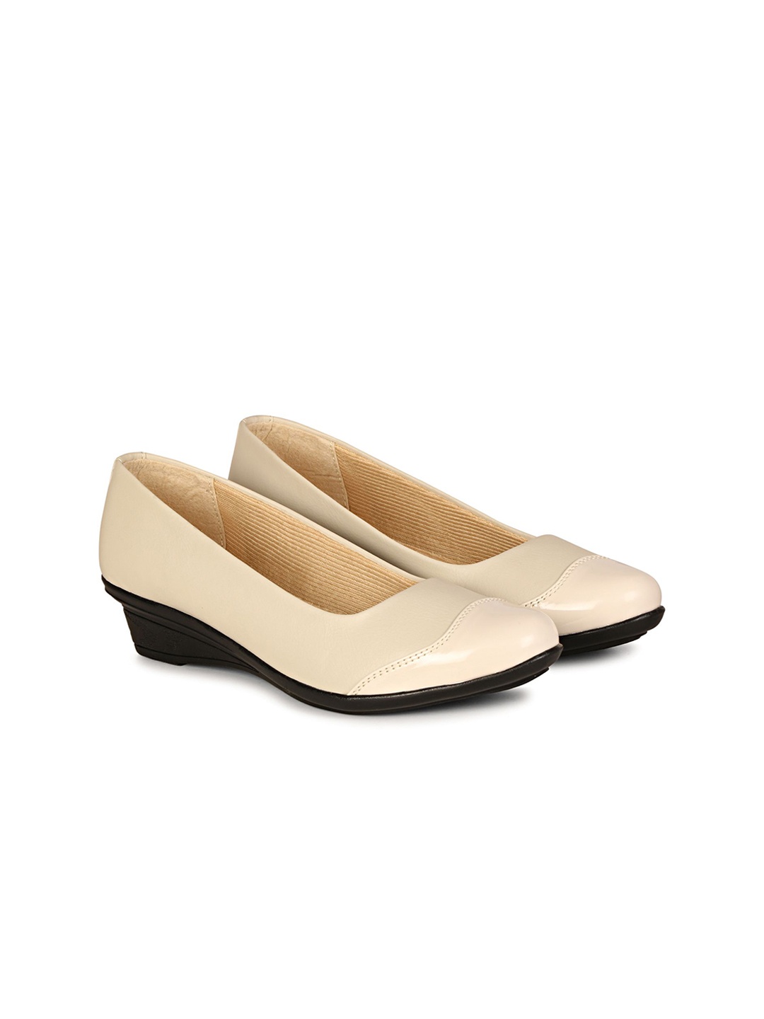 

FOOTSHEZ Women Pointed Toe Wedge Heel Pumps, Beige