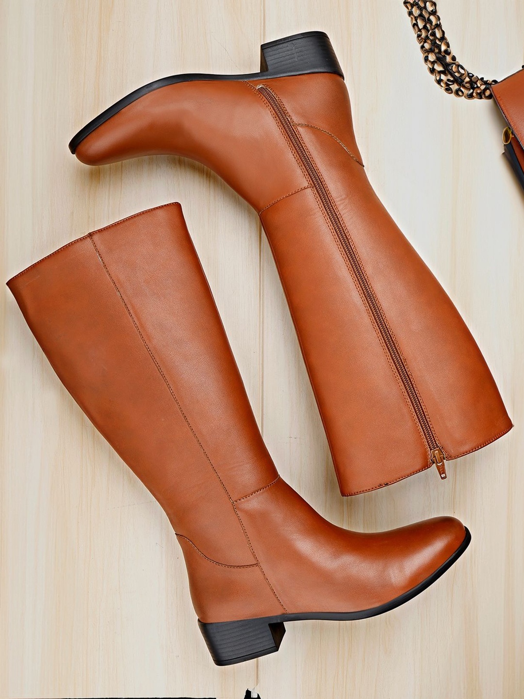

Bxxy Women High-Ankle Knee-Length Zipper Boots, Tan