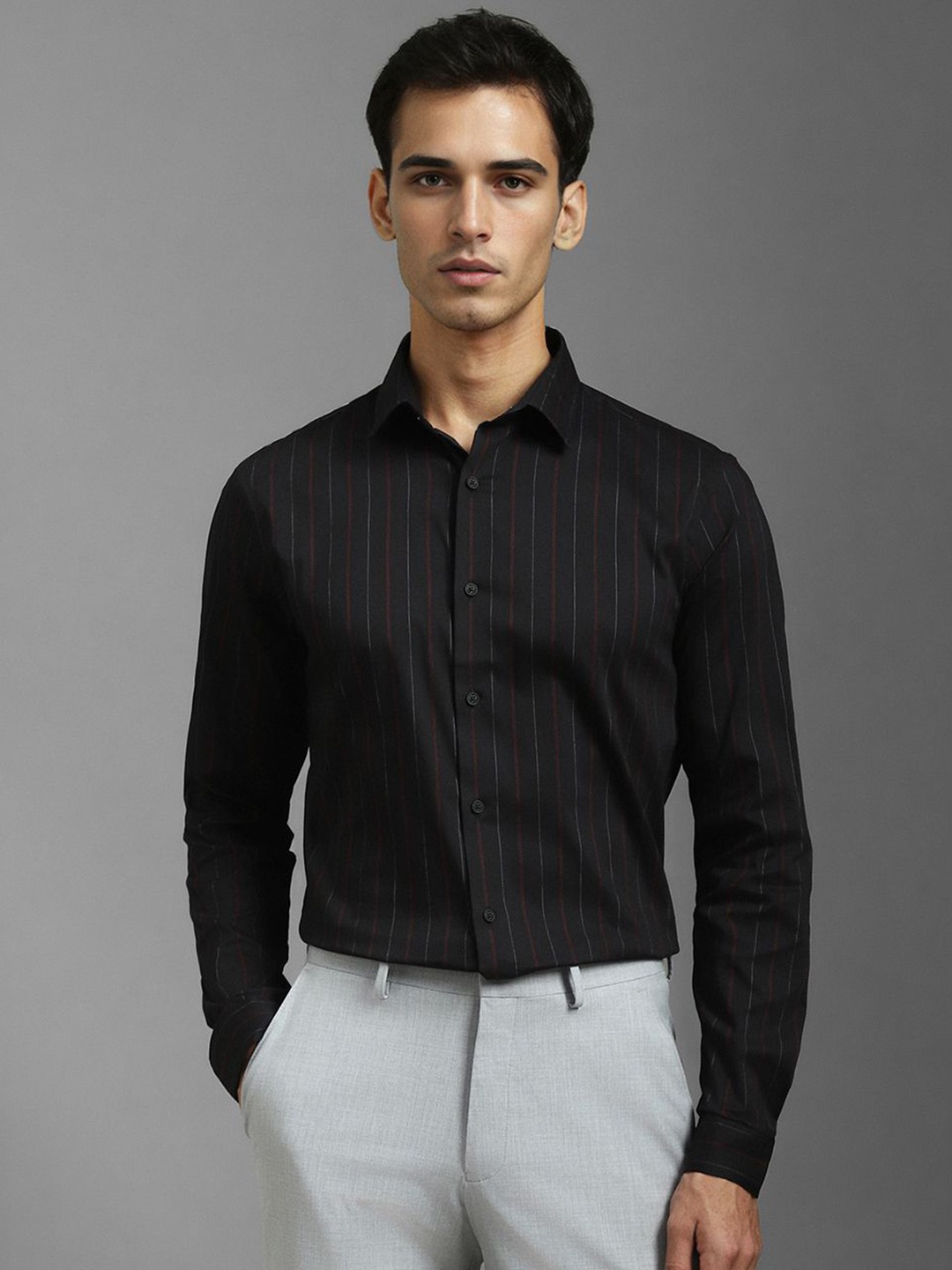 

Louis Philippe Sport Men Super Slim Fit Opaque Striped Casual Shirt, Black