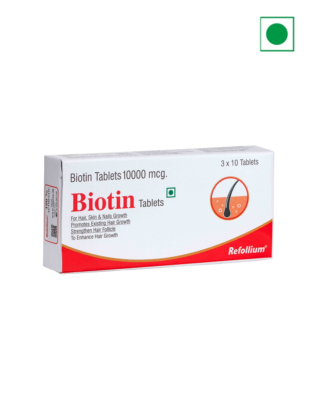 

refollium Biotin 10000 mcg Tablets - 30 N, White