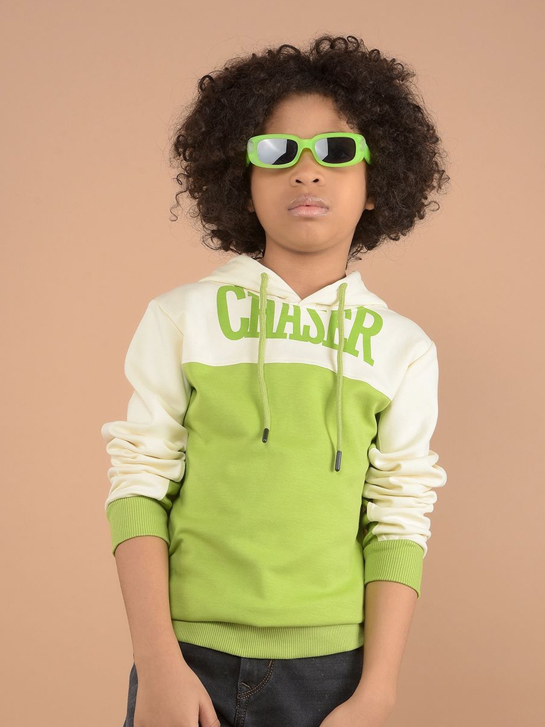 

Crimsoune Club Boys Typography Colourblocked Hooded Sweatshirt, Green