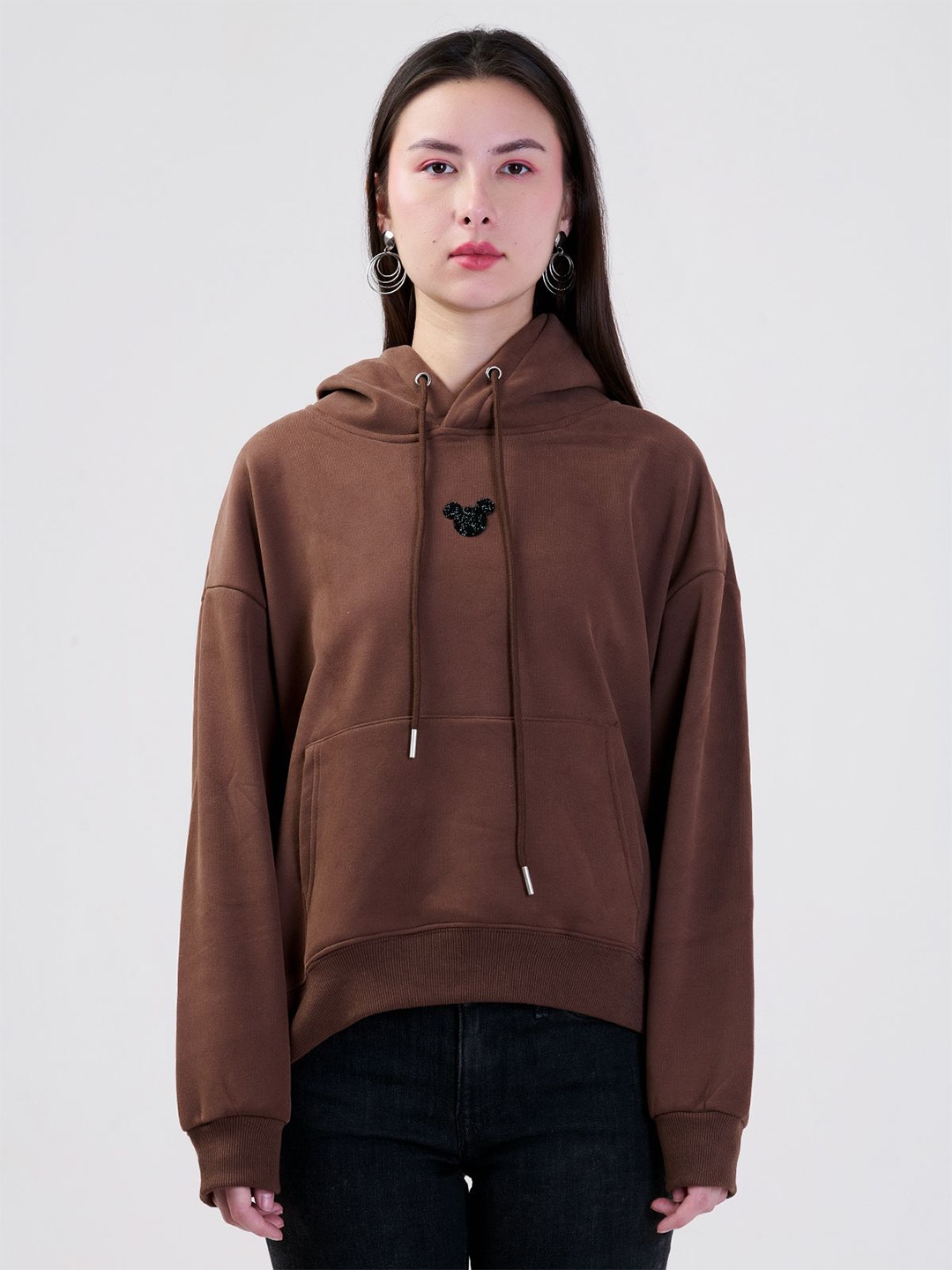 

Albion By CnM Women Cotton Hooded Long Sleeves Sweatshirt, Brown