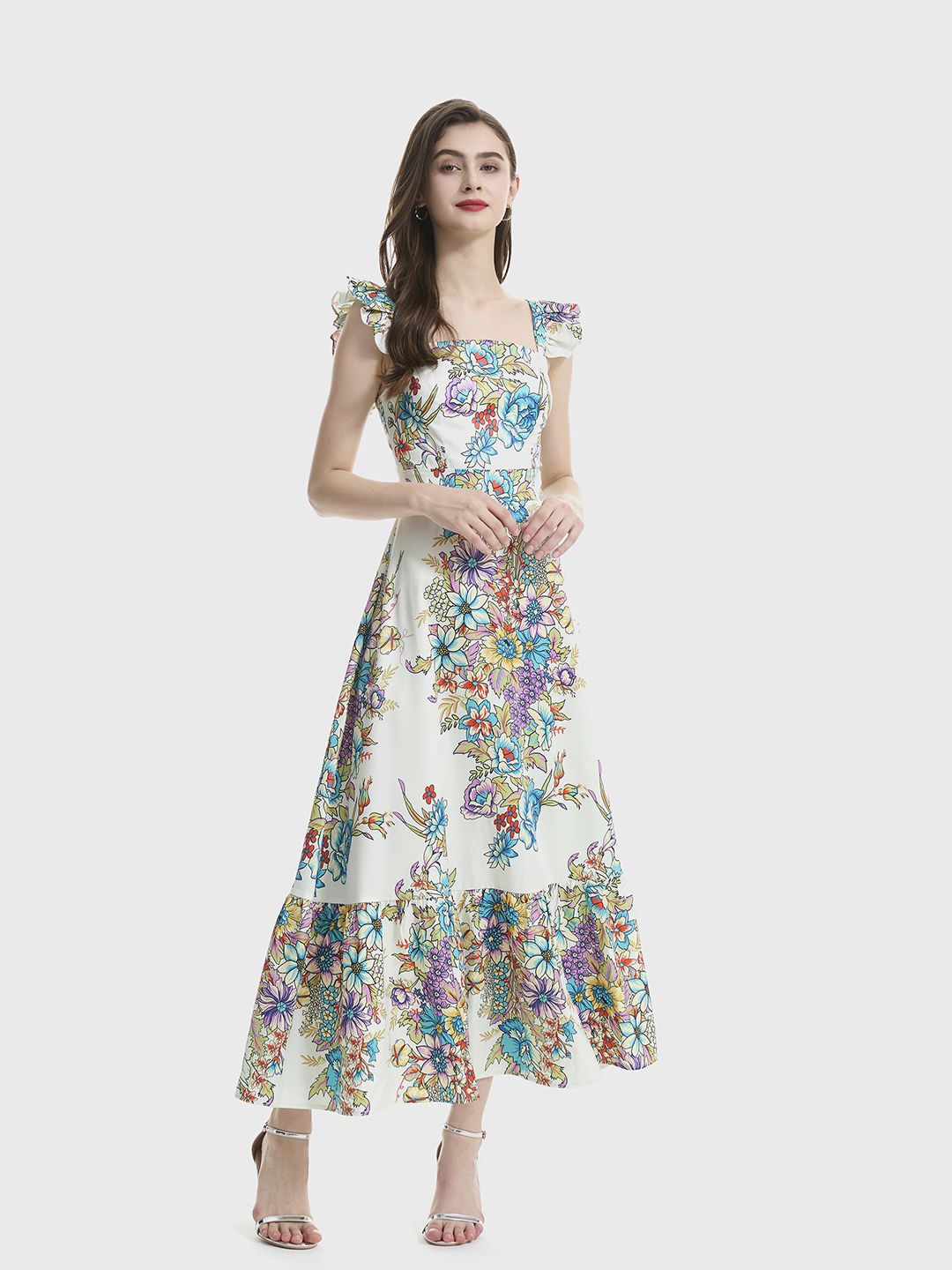 

JC Collection Women Floral Printed A-Line Maxi Dress, White