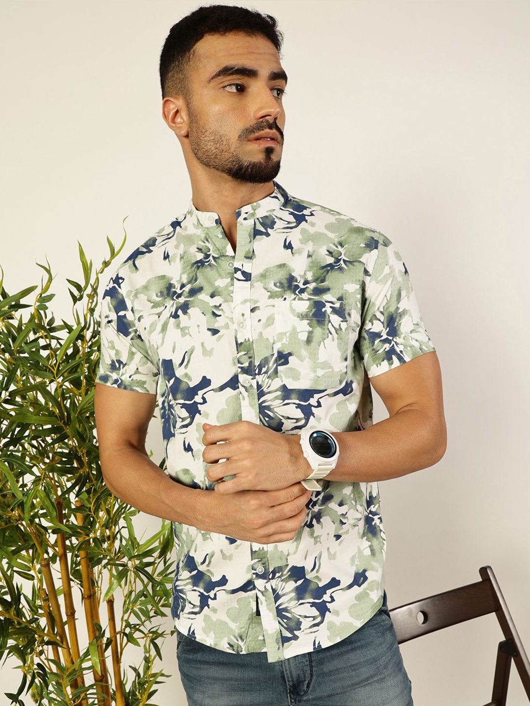 

VALEN CLUB Men Premium Slim Fit Floral Printed Casual Shirt, Green