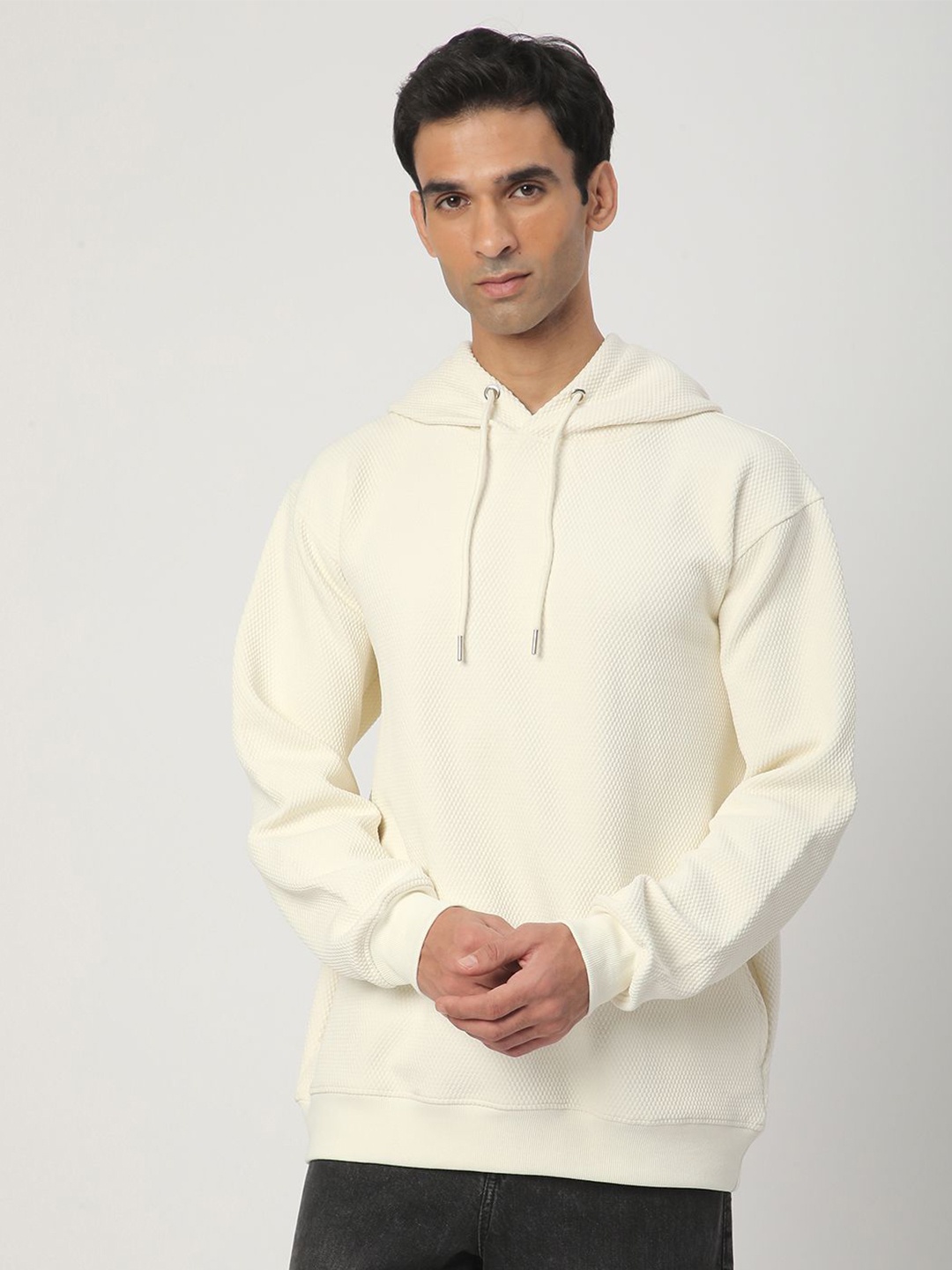 

R&B Men Cotton Hooded Long Sleeves Sweatshirt, White