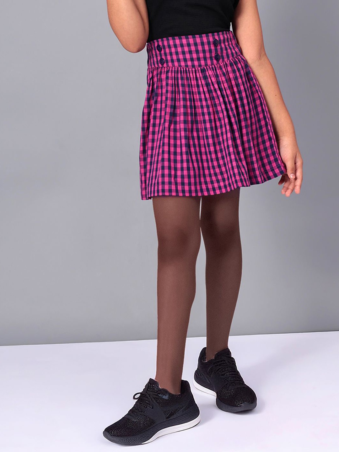 

CACA CINA Girls Checked Flared Mini Skirt, Pink