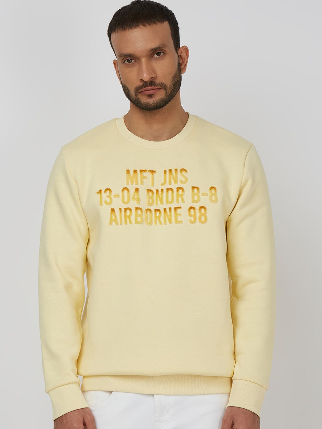 

Mufti Men Embroidered Alphanumeric Printed Pullover Sweatshirt, Yellow