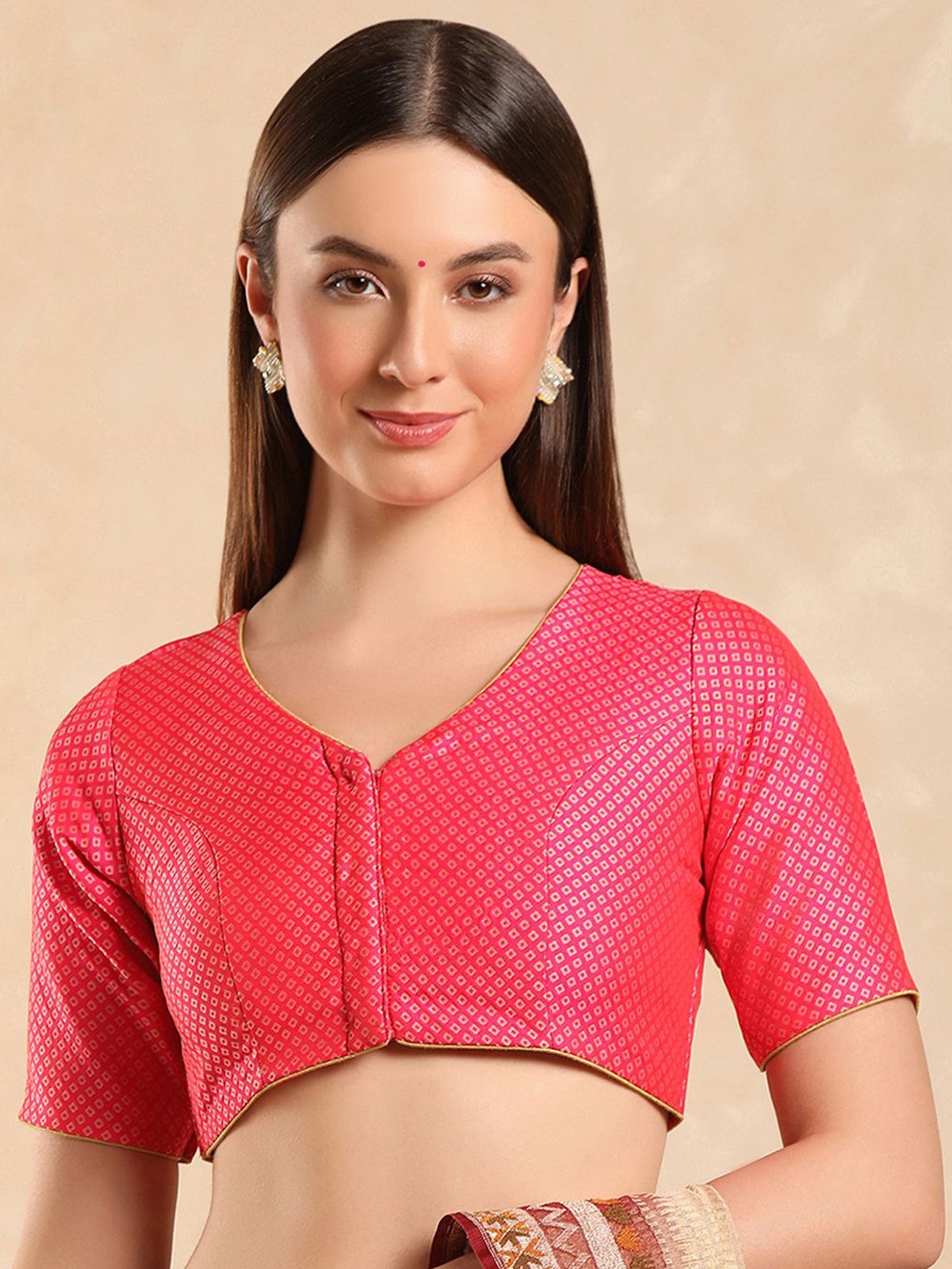 

Aanyor Woven Designed Padded Saree Blouse, Pink