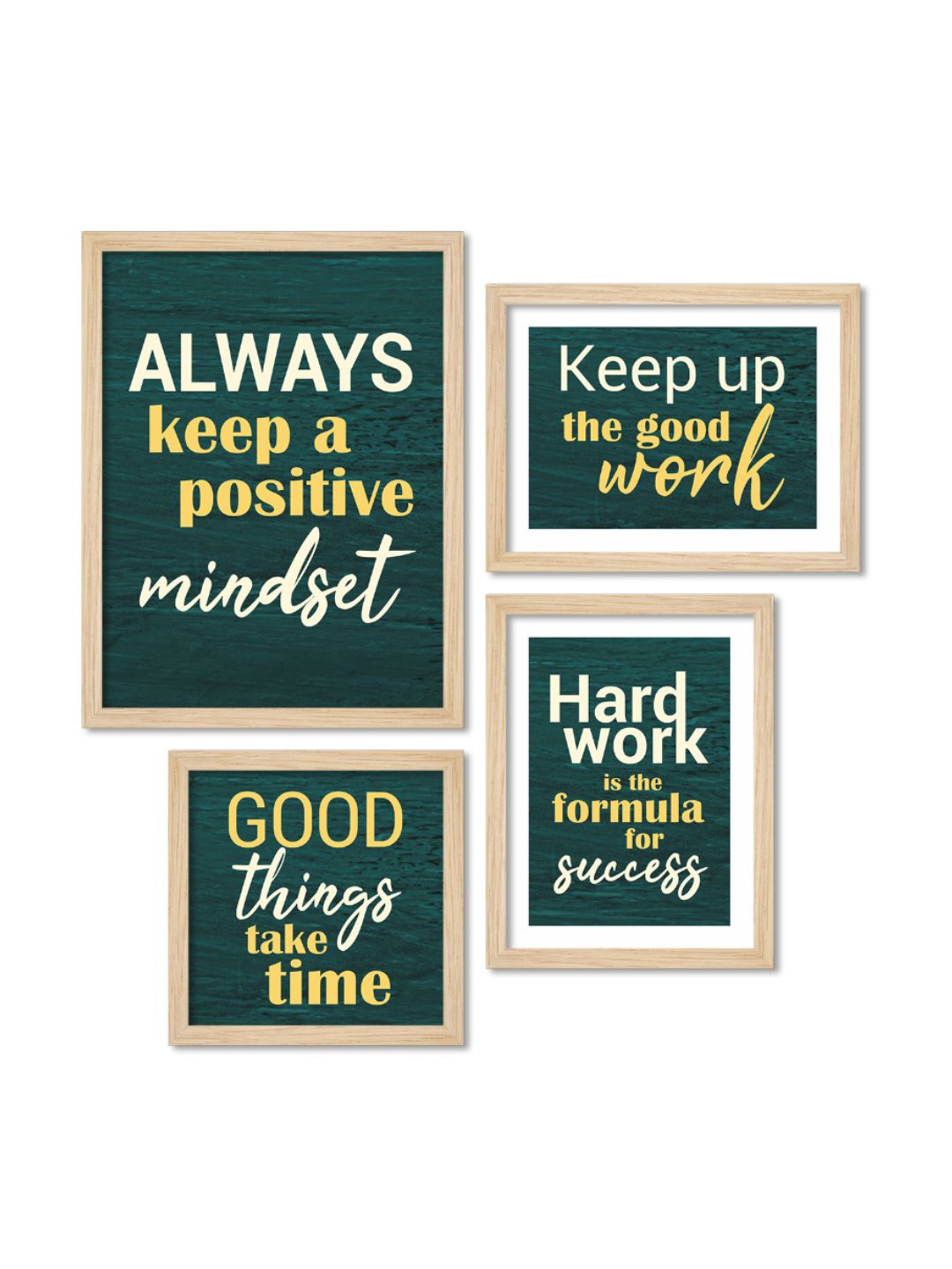 

ArtVibes Green & White 4 Pieces Motivational Quotes Wooden Paintings Wall Art