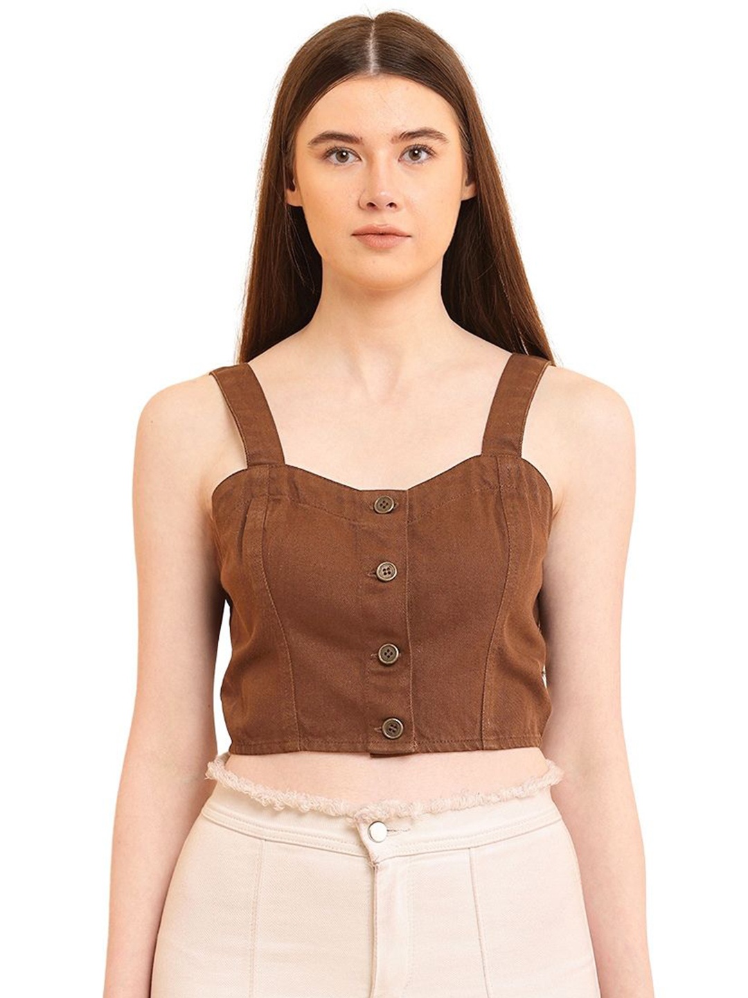 

PUELLA Women Shoulder Straps Crop Top, Brown