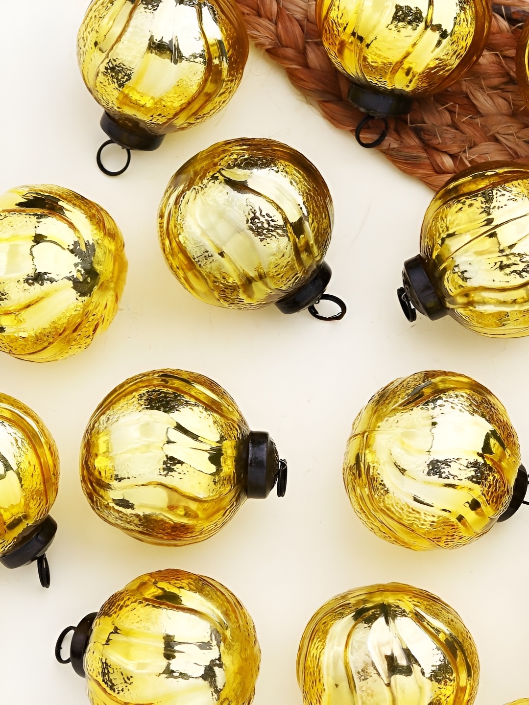 

Indianshelf 12 Pcs Glossy Glass Christmas Tree Ornaments, Gold