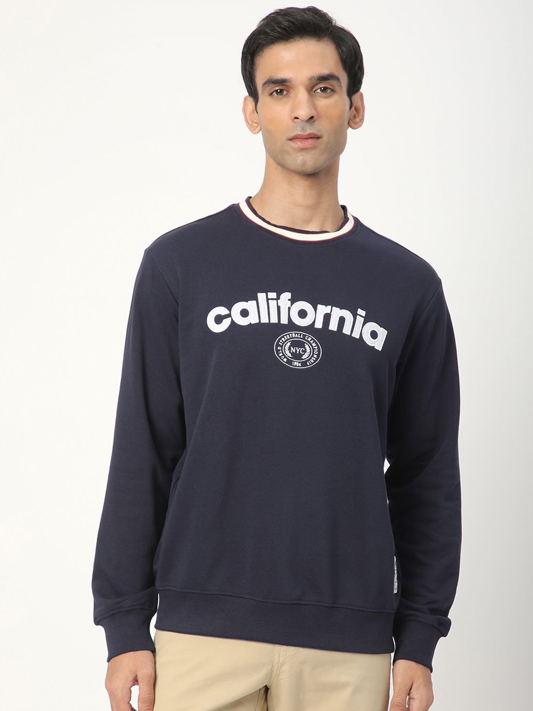 

R&B Men Typography Printed Round Neck Long Sleeves Sweatshirt, Blue